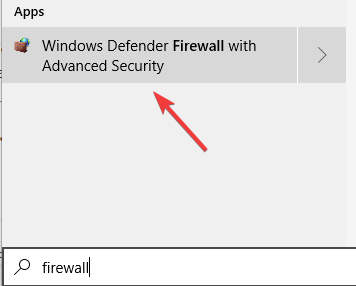 brána firewall v vyhľadávacom poli cortana - tabuľa spoločnosti Microsoft nefunguje