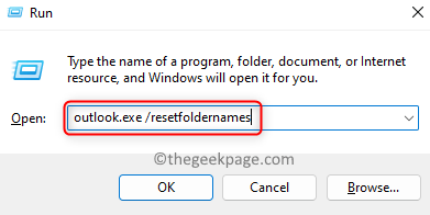 Nomes de pastas de redefinição do Outlook Run Min