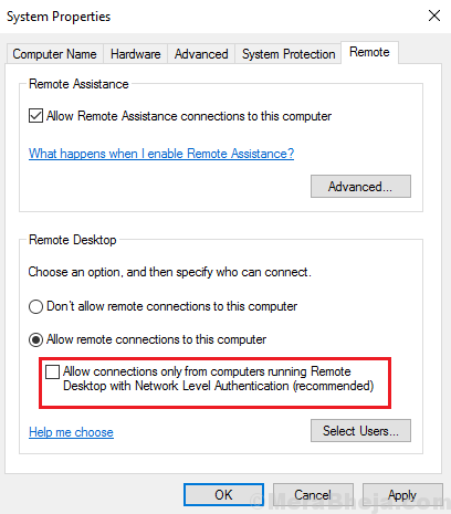 Onemogući Nla Windows 10 Min