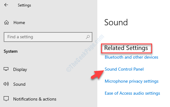 Configurações de som Configurações relacionadas ao lado direito Painel de controle de som