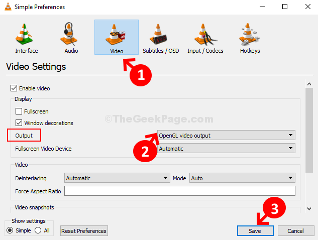 Preferensi Sederhana Output Video Opengl Video Output Simpan