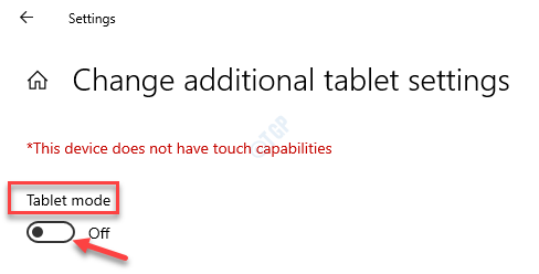 Alterar Configurações Adicionais do Tablet Modo Tablet Desligado