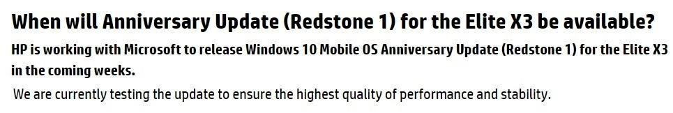 HP Elite x3は、数週間でWindows 10 Mobile AnniversaryUpdateを受け取ります