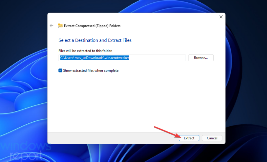 Die Option Extrahieren deaktiviert den Sperrbildschirm von Windows 11