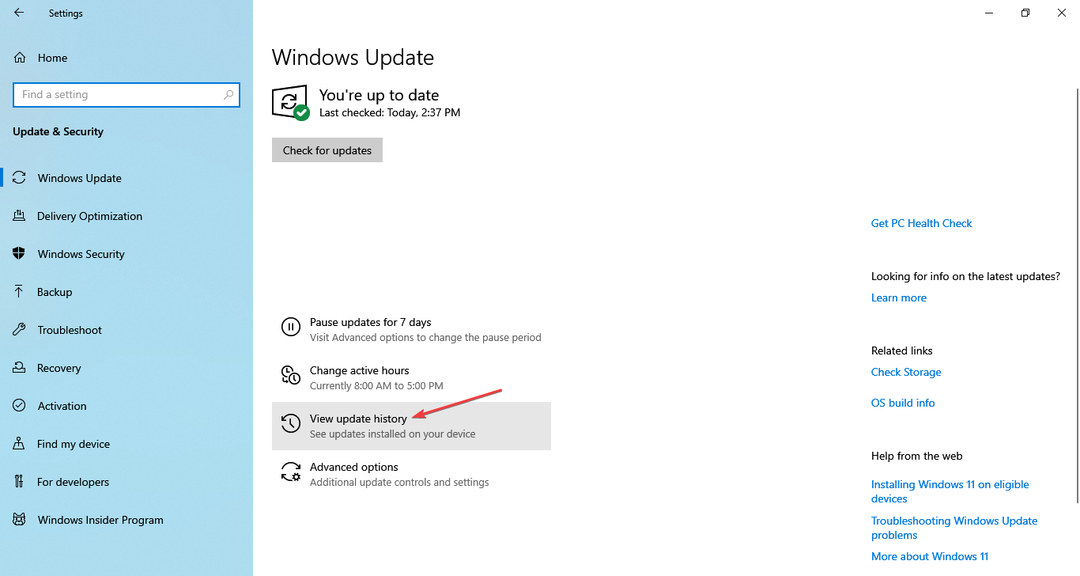 ver el Historial de aktualizaciones para corregir la excepción de kmode no manejada en Windows 10