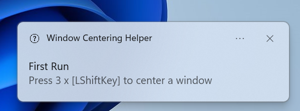 Pomocník pro vystředění oken pro vystředění okna na obrazovce Windows 11