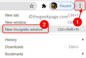 Chrome-menu Nyt inkognitovindue Min
