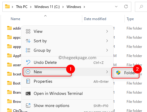 Utwórz nowy folder w C Windows Min