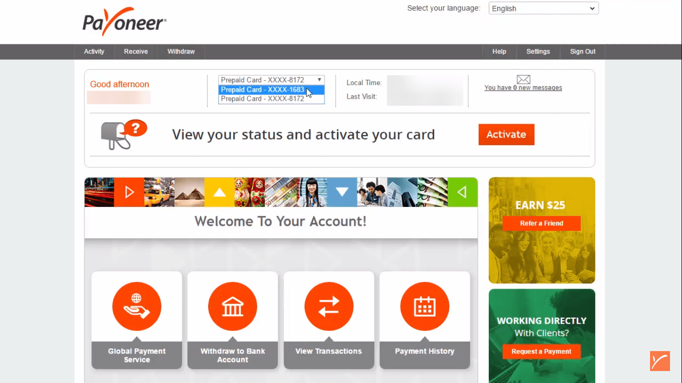 Payoneer-kaart activeren