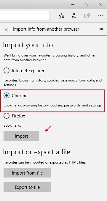 Імпортувати браузер закладок Chrome Edge