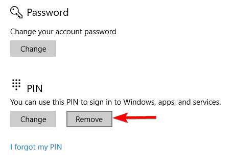 „Windows 10“ piršto atspaudas ir PIN kodas neveikia, pašalinkite slaptažodį