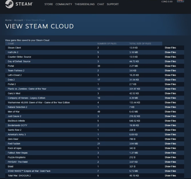 Zobrazit stránku služby Steam Cloud 