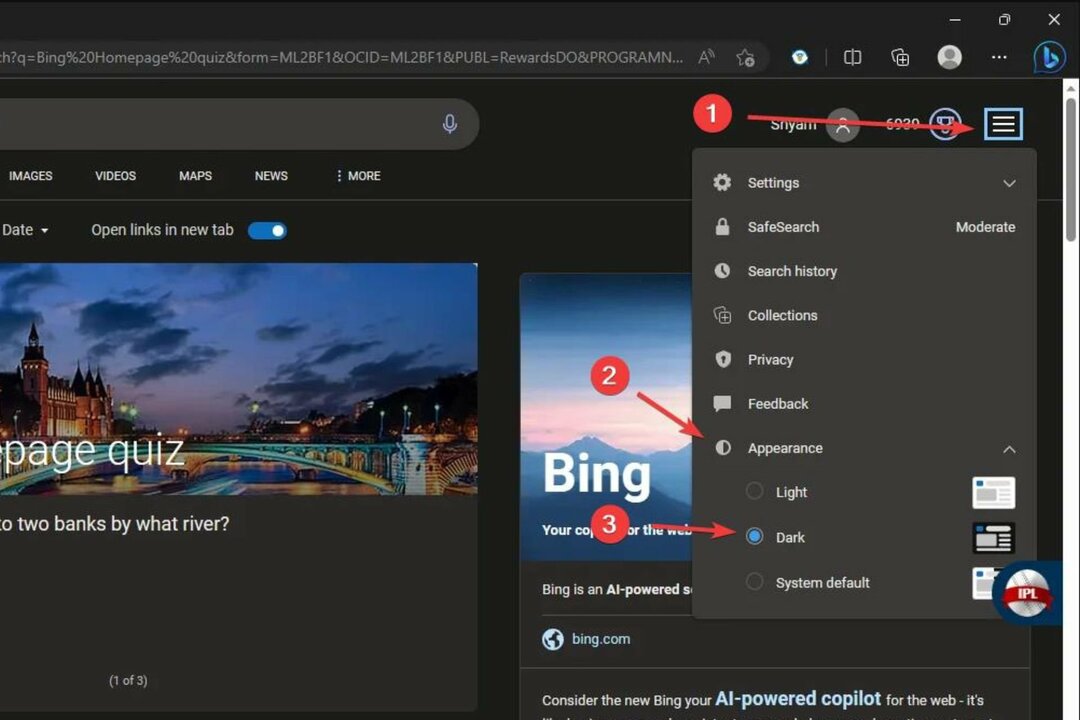 Bing search modul întunecat