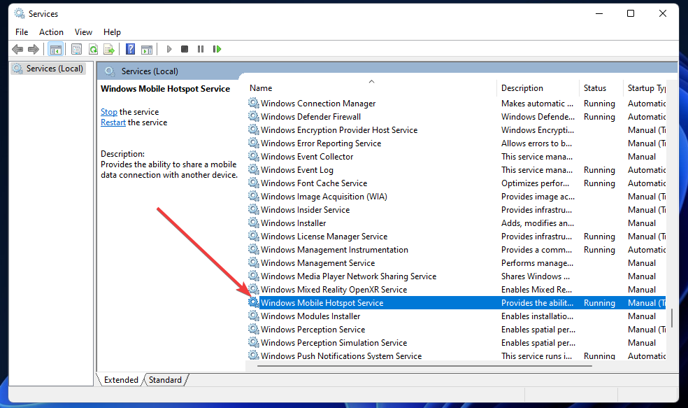 Windows Mobile Hotspot Service Windows 11 mobiilne leviala ei tööta