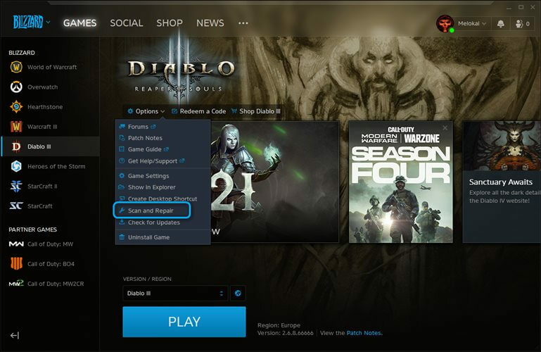 Σάρωση και επισκευή Diablo 3