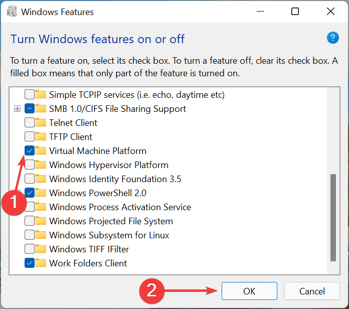 Платформа за виртуална машина за коригиране на Windows 11 в магазина за приложения на Amazon не работи
