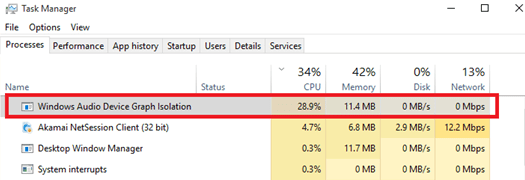Hohe CPU-Auslastung aufgrund von Windows Audio Device Graph Isolation Min Min
