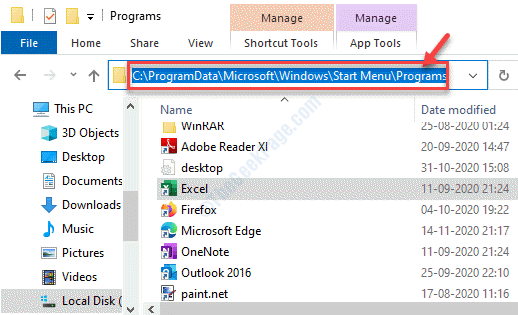 File Explorer Naviger til programmer Excel