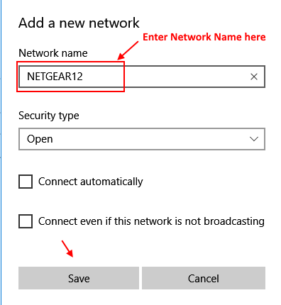 Voer hier de netwerknaam in Windows 10