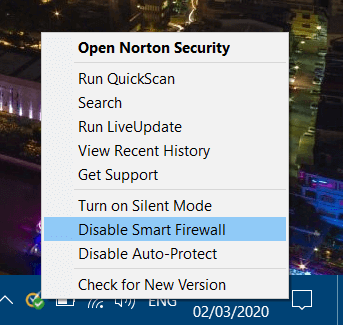Norton Securityn kontekstivalikko ffxiv -virhe 2002