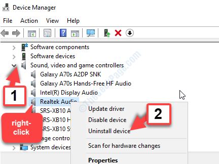 장치 관리자 사운드, 비디오 및 게임 컨트롤러 Realtek Audio 오른쪽 클릭 제거
