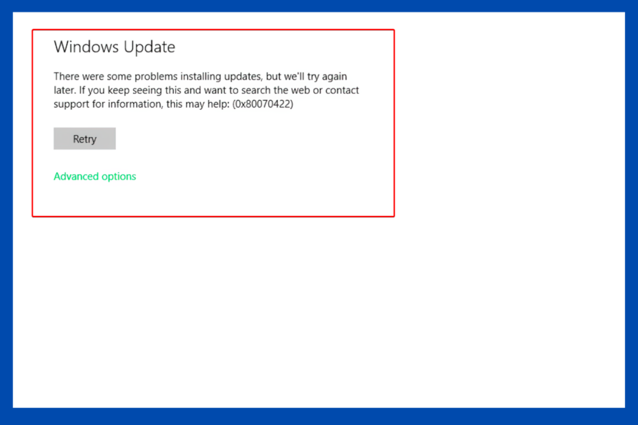 Pogreška ažuriranja Windows 11 Pogreška ažuriranja 0x80070422