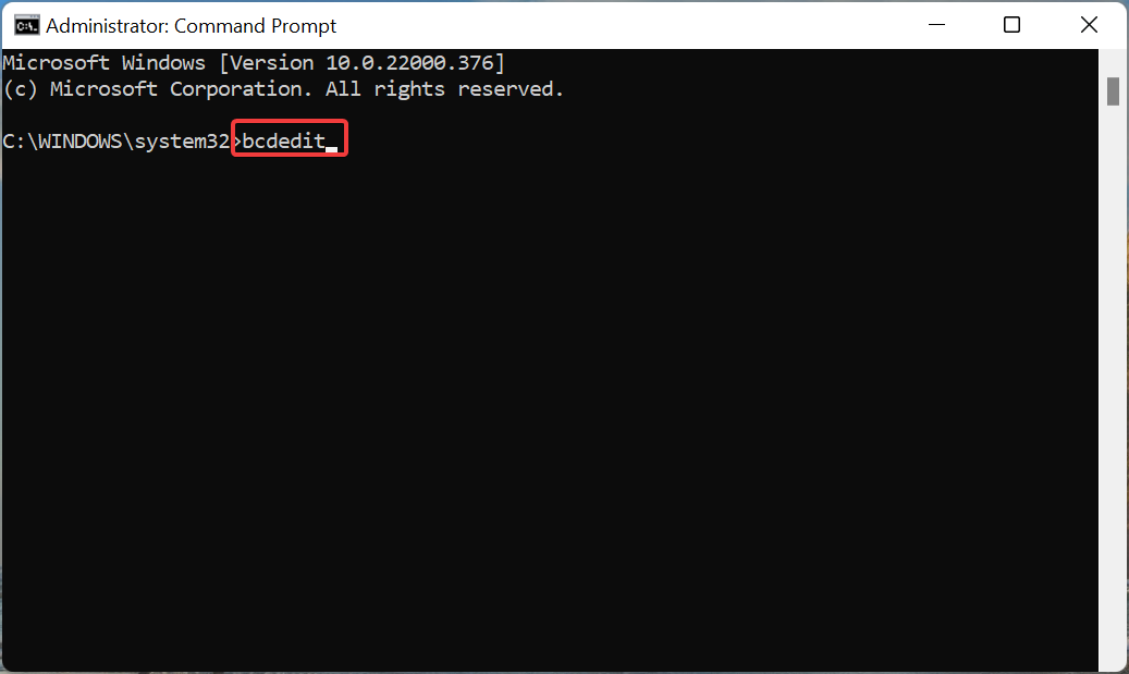 Execute o comando bcdedit para corrigir o Windows 11 srttrail.txt