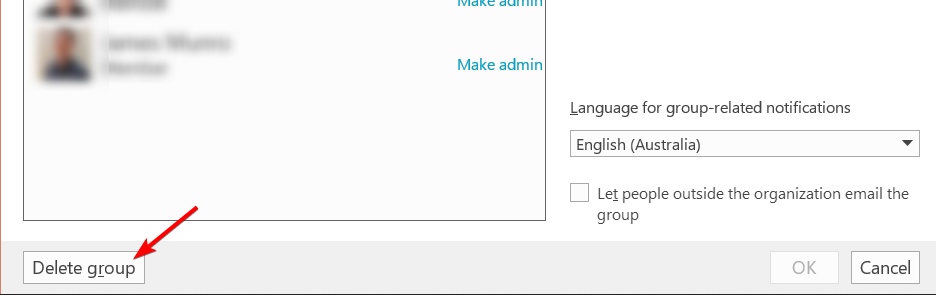 Outlook グループを削除する方法