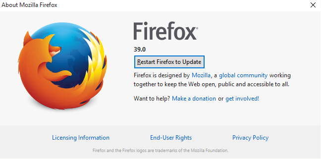 განაახლეთ Firefox- ის განახლება