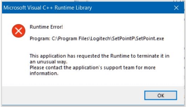 SetPoint 런타임 오류 Logitech Setpoint 런타임 오류