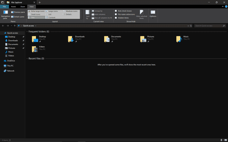 Windows 10 File Explorer mörkt tema