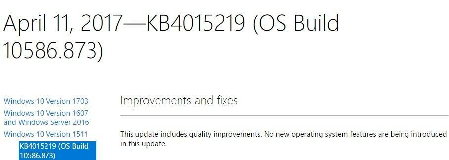 Windows 10: n kumulatiivinen päivitys KB4015219 on nyt ladattavissa