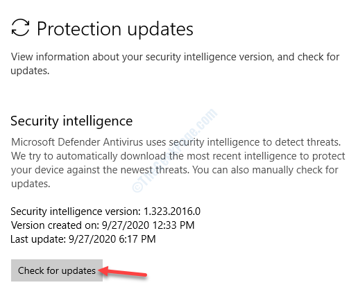 Sécurité Intelli Vérifier les mises à jour Windows Defender