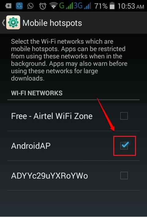 Kecualikan hotspot dari WiFi untuk menghentikan unduhan otomatis di android saat menggunakan Hotspot seluler