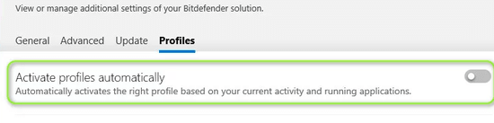 ปิดใช้งานการเปิดใช้งานโปรไฟล์โดยอัตโนมัติใน Bitdefender 1 นาที