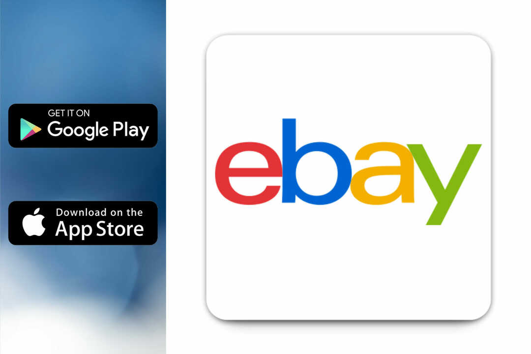 Aplicación oficial de eBay disponible en Google Play y App Store.