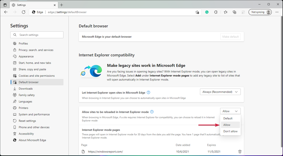 leisti svetaines iš naujo įkelti Internet Explorer žymimajame laukelyje