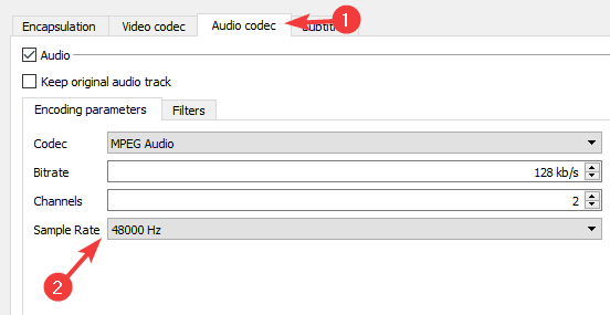 вкладка аудіо кодека немає аудіо після перетворення відео vlc