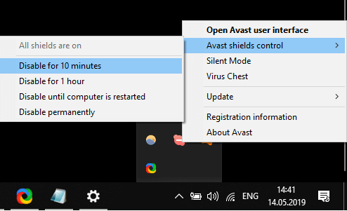 Kontextové menu Avast Antivirus hamachi nefunguje minecraft