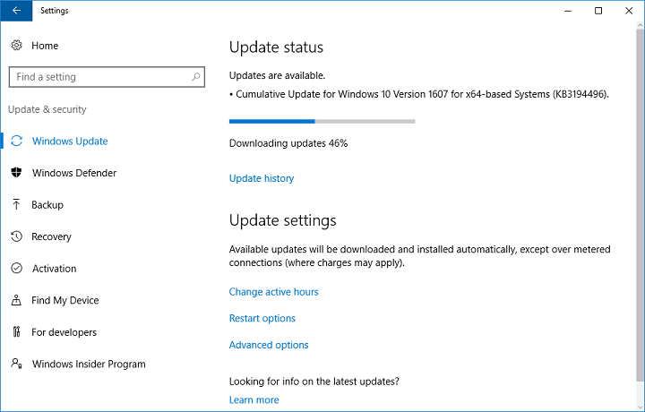 Microsoft Windows 10 KB3194496 स्थापित समस्याओं को स्वीकार करता है