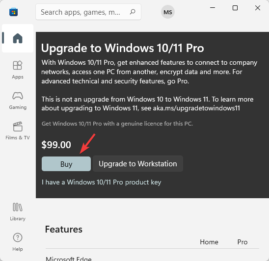 განაახლეთ Windows 1011 Pro-ზე 