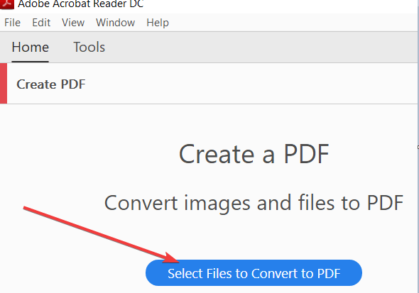 Acrobat Reader вибирає файли для перетворення в PDF