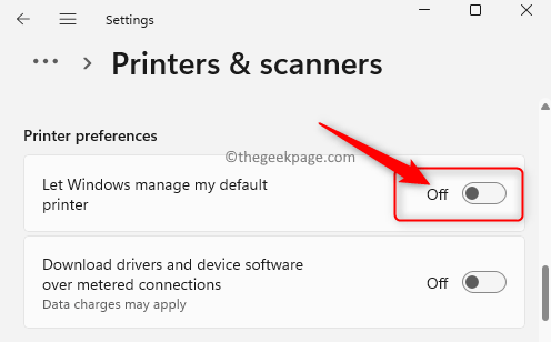 Printere Slå fra Lad Windows administrere standardprinter Min