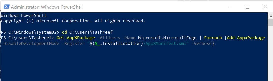 PowerShell Microsoft Edge installeren Er is iets misgegaan met uw extensie