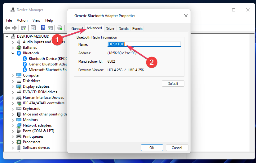 Papildu cilne Windows 11 maina Bluetooth nosaukumu