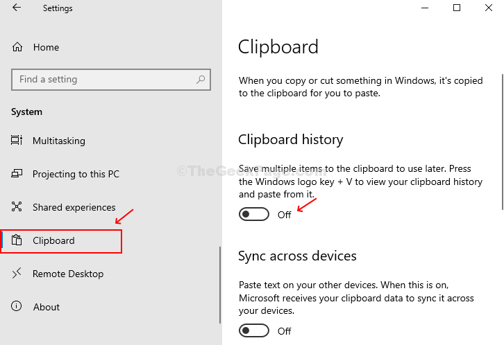Kuidas lõikelaua ajalugu Windows 10-s välja lülitada
