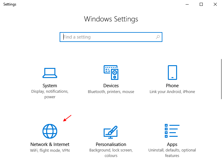 Rețea Internet Windows 10