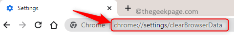 Barra degli indirizzi di Chrome Cancella i dati del browser Min