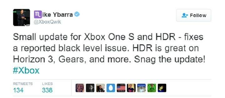 La mise à jour Xbox One S corrige le HDR provoquant des problèmes de niveau de noir