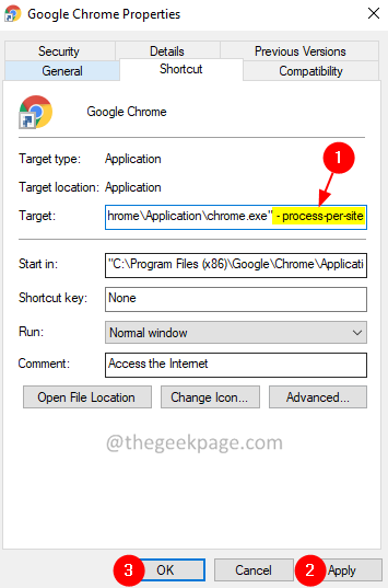 Chrome-Parameter pro Site